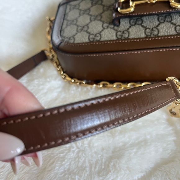 AUTHENTIC GUCCI  Horsebit 1955 leather & Coated Canvas crossbody - Picture 11 of 16